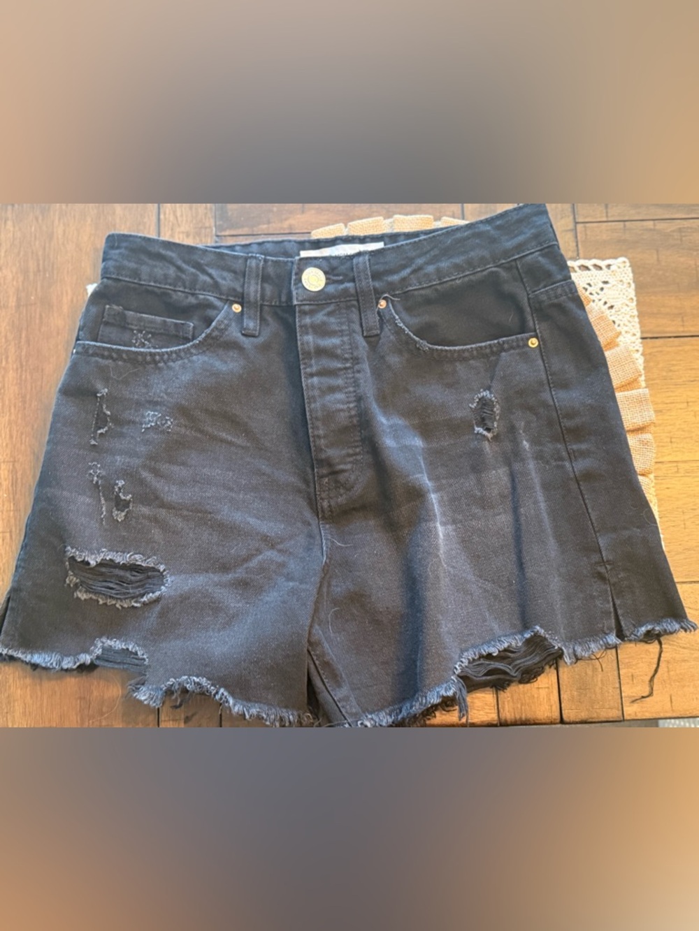 YMI Black Distressed Denim Shorts